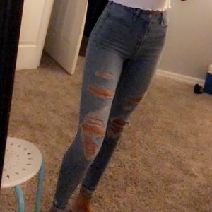 Hollister 0R Ultra-High Rise Ripped Blue Jeans